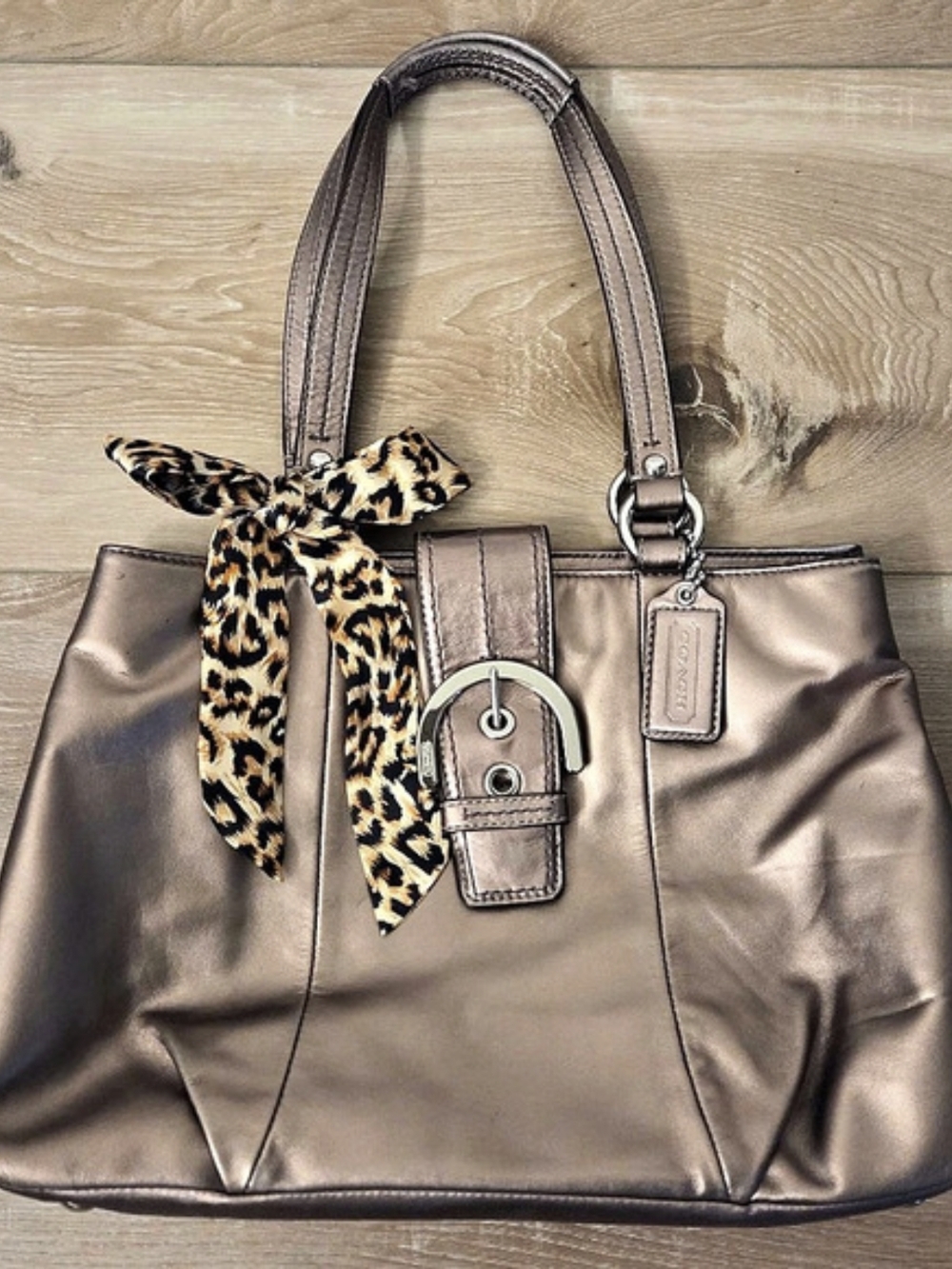 Vintage Coach SoHo Metallic Leather Buckle Tote